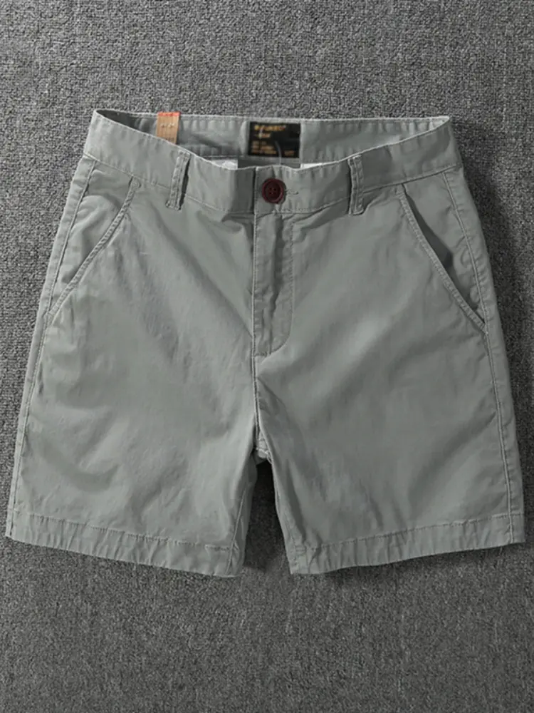 311# 2025 Summer New Japanese Retro Woven Twill Solid Color Shorts Men's Simple 97% Cotton Washed Casual Straight 4-point Pants