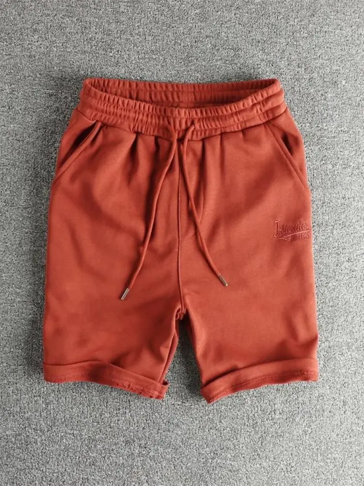 Summer New American Retro Knitted Letter Embroidery Shorts Men's Simple Elastic Wasit Drawstring Sports Casual 5-point Pants