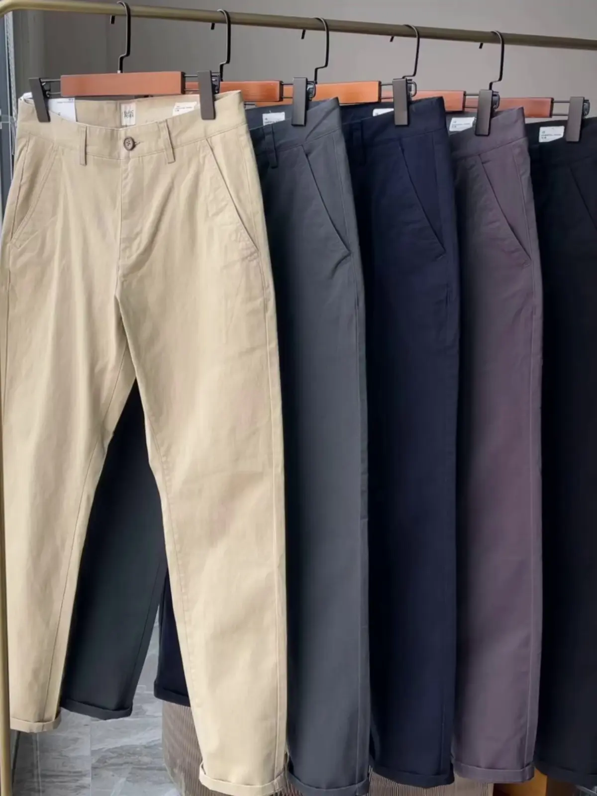 Spring New American Retro Heavyweight Woven Twill Stretch Pants Men's Pure Cotton Washed Slim Straight Business Casual Trousers