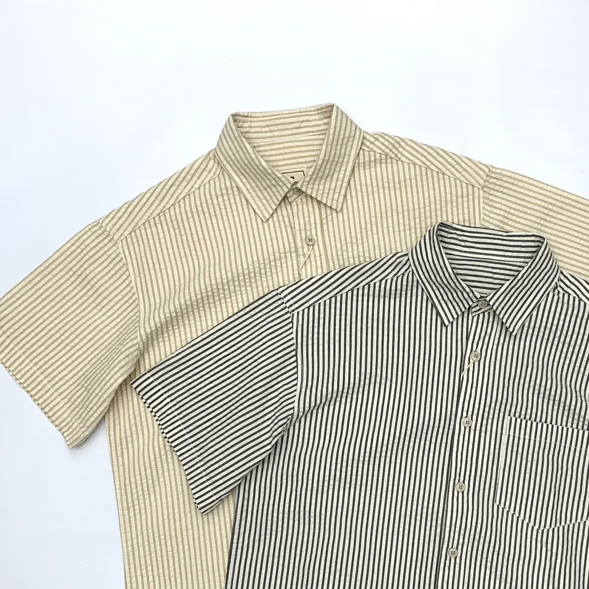 2025 Summer New Japanese Retro Short Sleeve Lapel Striped Cargo Shirt Men's High Street 100% Cotton Washed Casual Loose Blouses