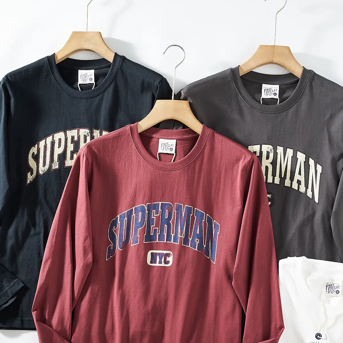 2026 Spring New American Retro Long-sleeved O-neck Letter Printed T-shirt Men's Fashion 100% Cotton Washed Casual Sport Tops