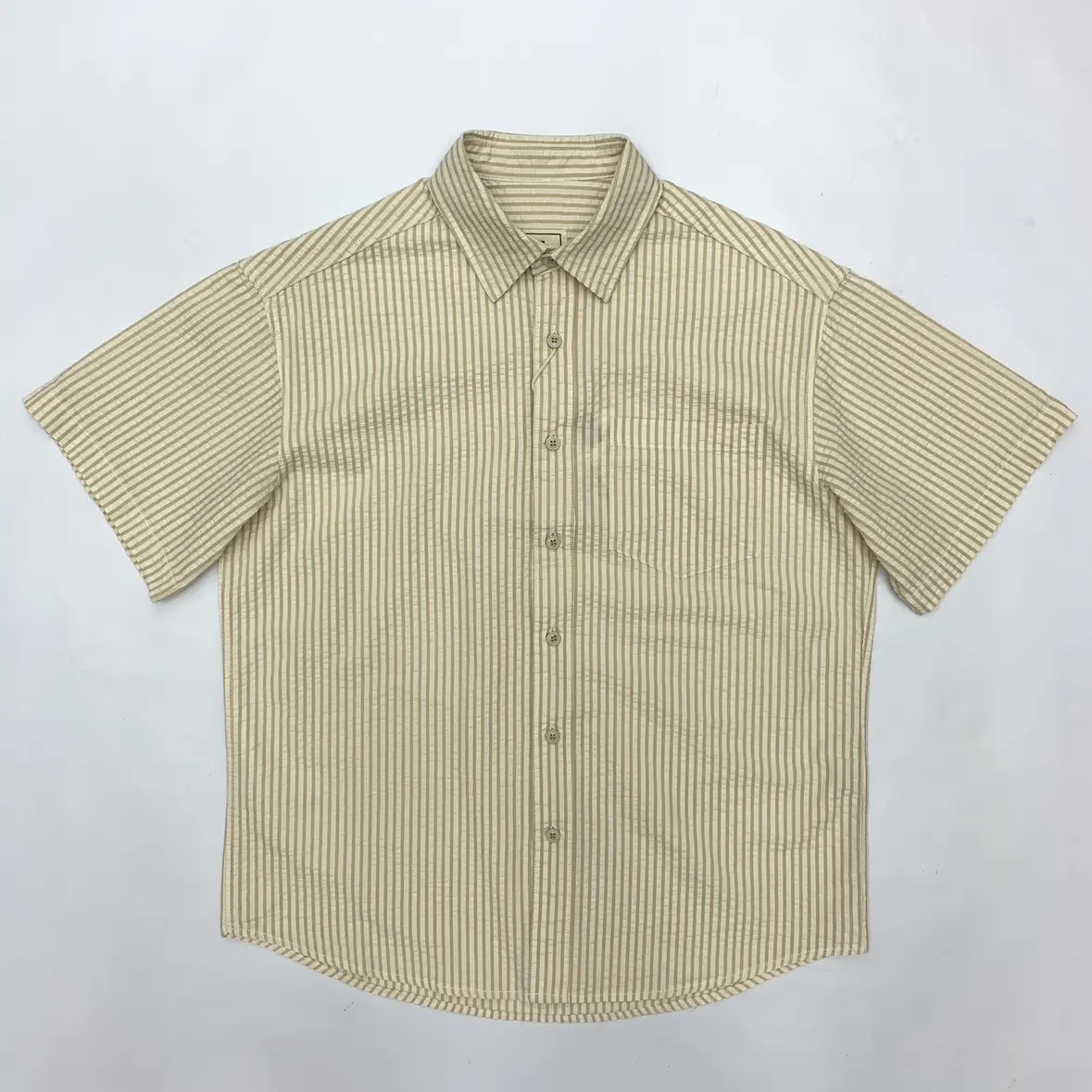 2025 Summer New Japanese Retro Short Sleeve Lapel Striped Cargo Shirt Men's High Street 100% Cotton Washed Casual Loose Blouses