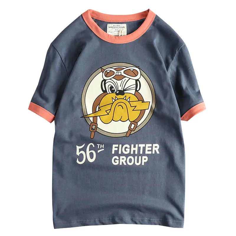 2025 Summer New American Retro 250G Short Sleeve O-neck Cartoon Dog Printed T-shirt Men's Fashion 100% Cotton Washed Casual Tops