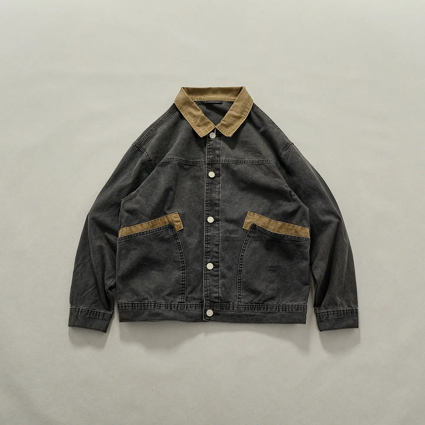 Autumn New Japanese Retro Long Sleeve Lapel Cargo Jacket Men's Amekaji 100% Cotton Washed Large Pocket Canvas Grained Loose Coat