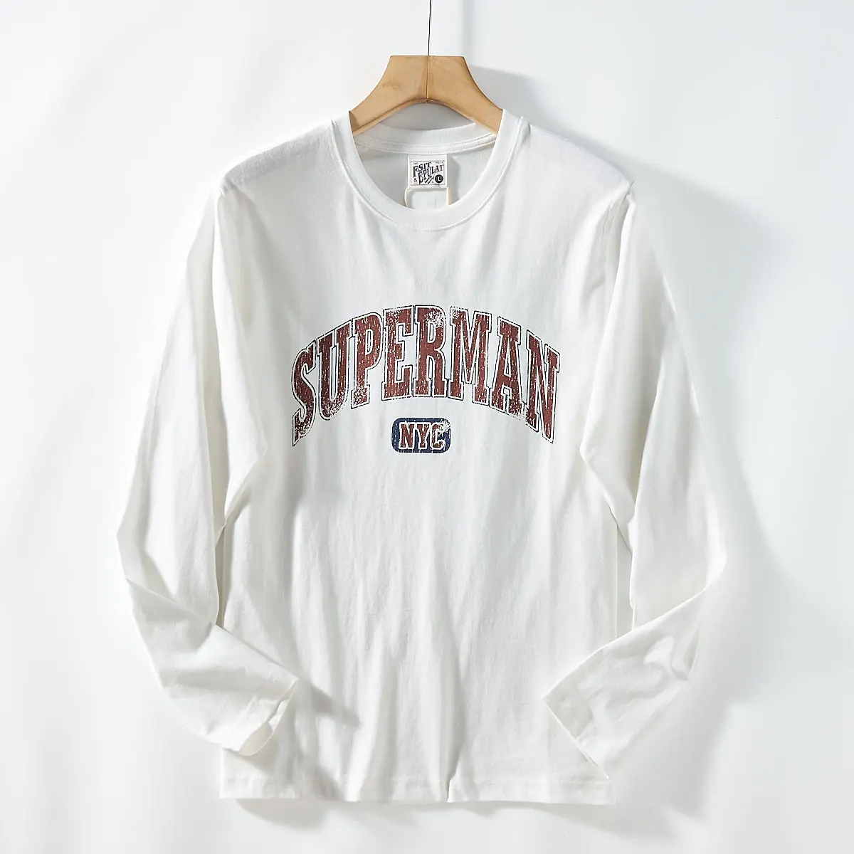 2026 Spring New American Retro Long-sleeved O-neck Letter Printed T-shirt Men's Fashion 100% Cotton Washed Casual Sport Tops