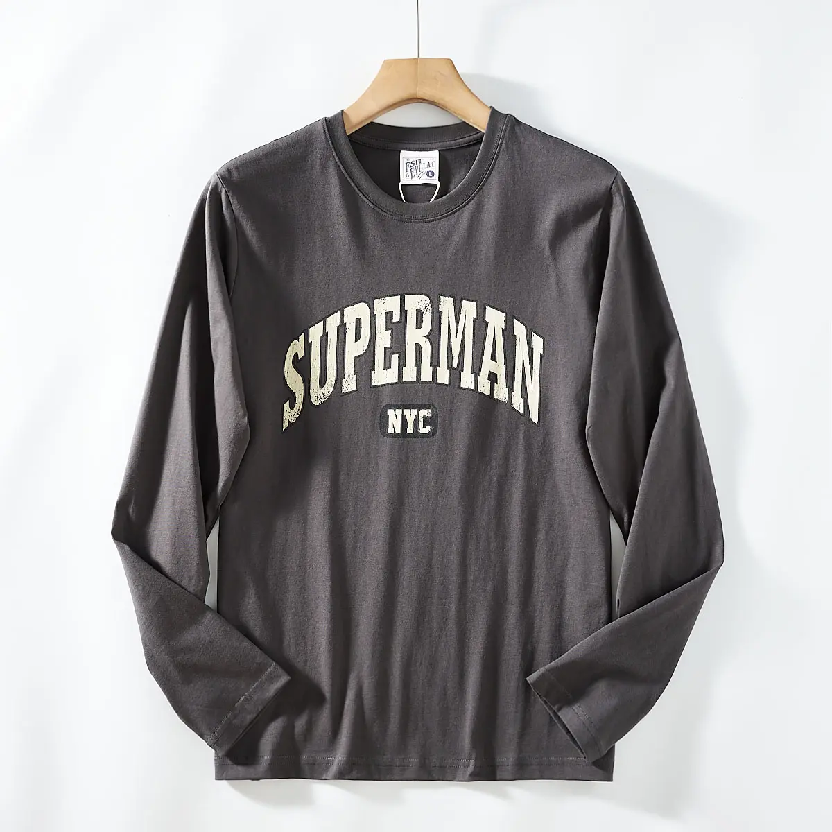 2026 Spring New American Retro Long-sleeved O-neck Letter Printed T-shirt Men's Fashion 100% Cotton Washed Casual Sport Tops