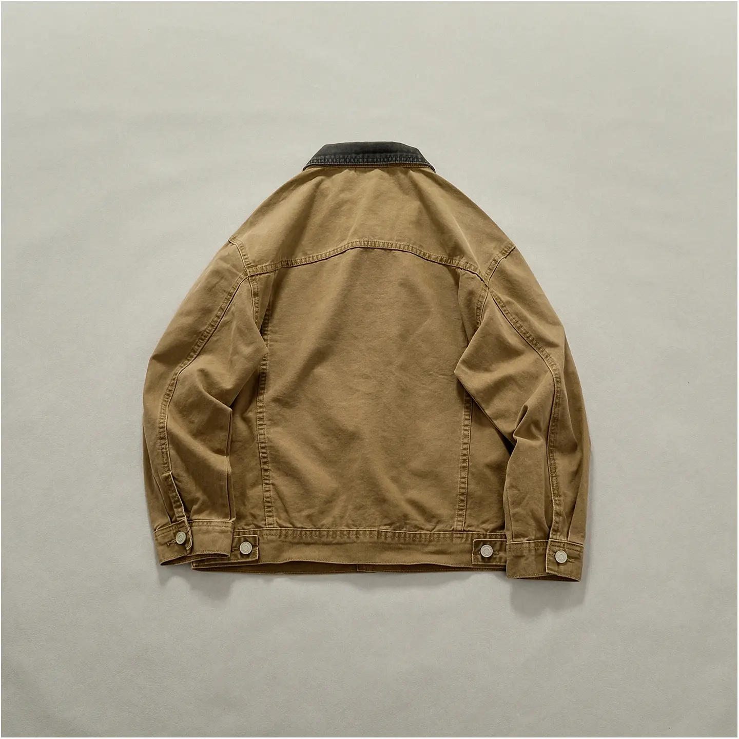 Autumn New Japanese Retro Long Sleeve Lapel Cargo Jacket Men's Amekaji 100% Cotton Washed Large Pocket Canvas Grained Loose Coat