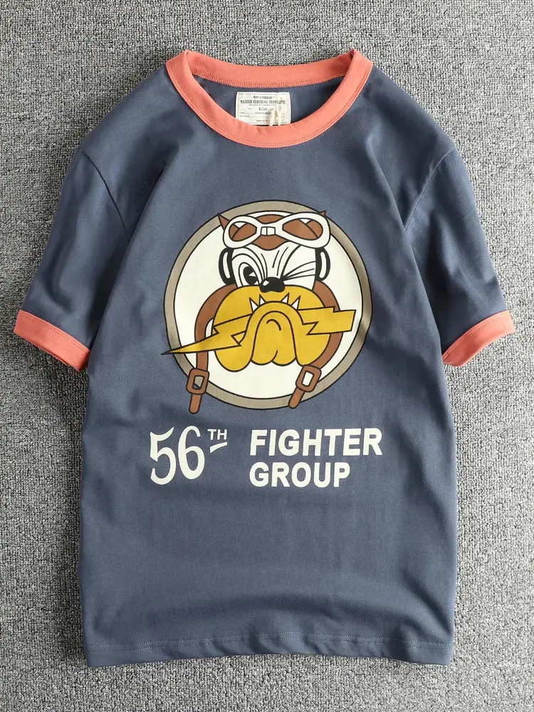 2025 Summer New American Retro 250G Short Sleeve O-neck Cartoon Dog Printed T-shirt Men's Fashion 100% Cotton Washed Casual Tops