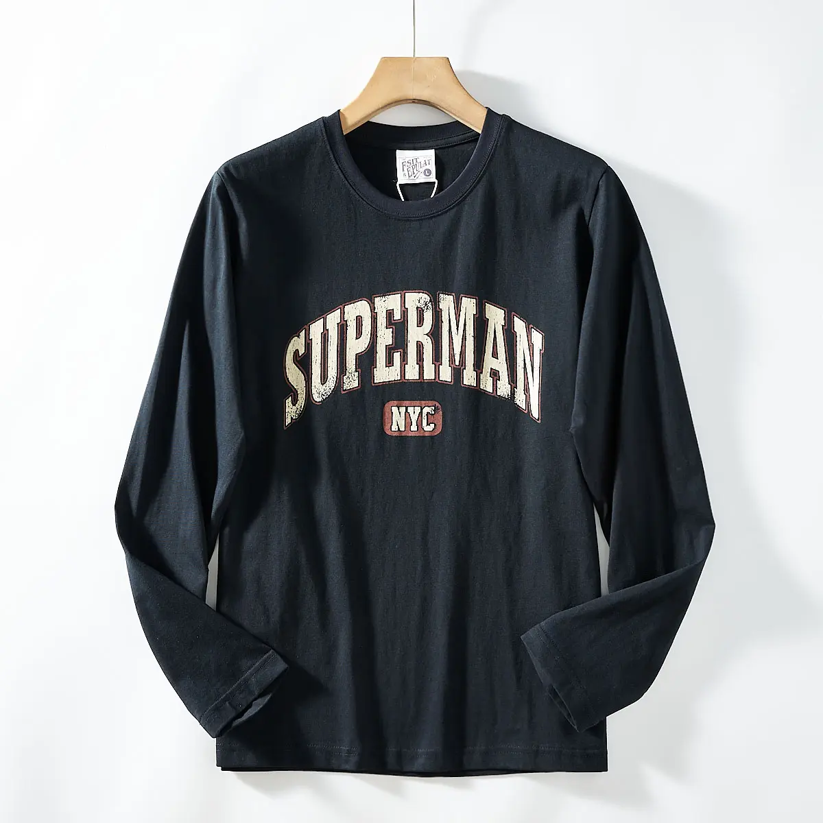 2026 Spring New American Retro Long-sleeved O-neck Letter Printed T-shirt Men's Fashion 100% Cotton Washed Casual Sport Tops