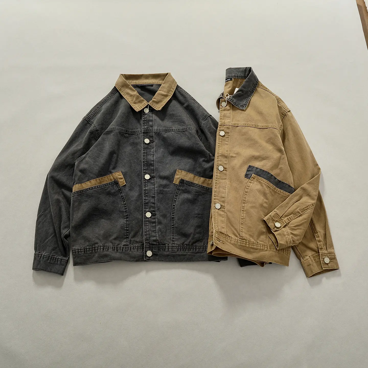 Autumn New Japanese Retro Long Sleeve Lapel Cargo Jacket Men's Amekaji 100% Cotton Washed Large Pocket Canvas Grained Loose Coat