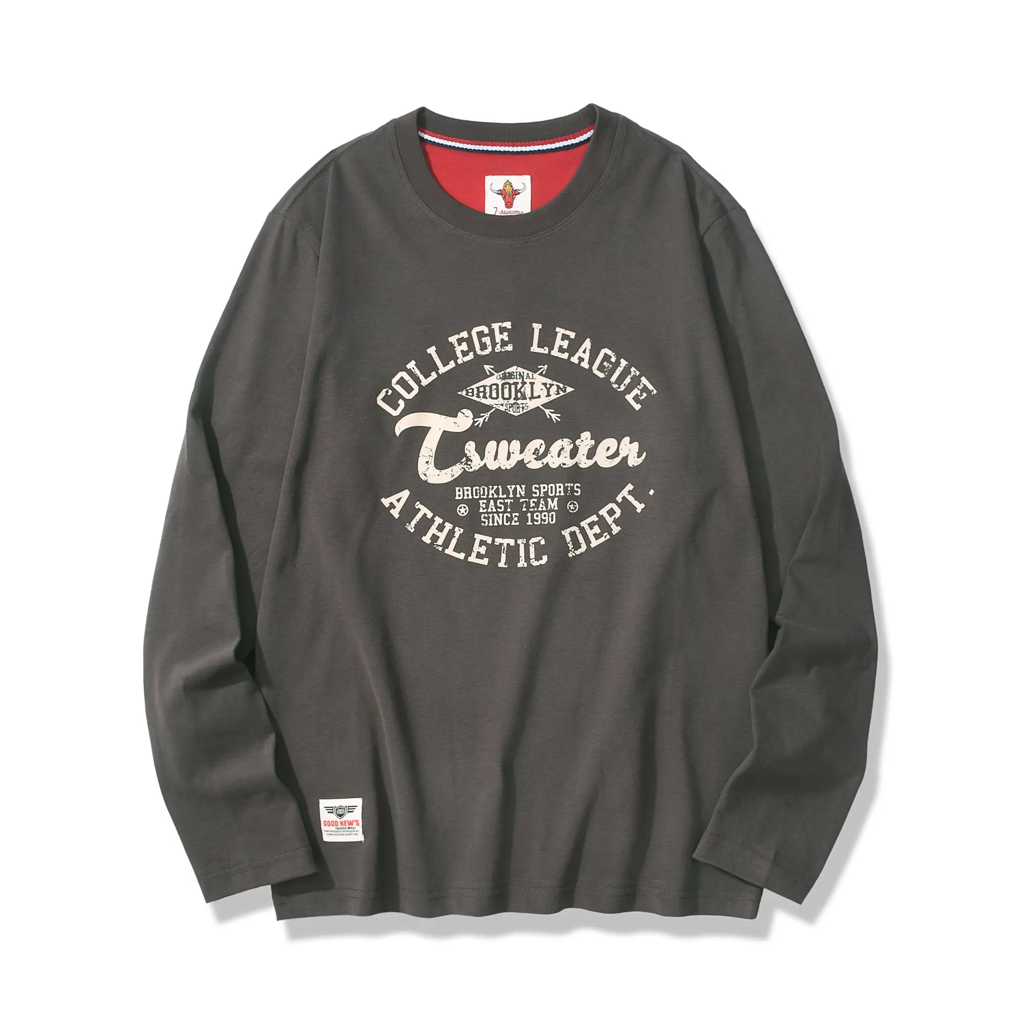 2025 Autumn New American Retro Long-sleeved O-neck Letter Printed T-shirt Men's Fashion 100% Cotton Washed Casual Sport Tops