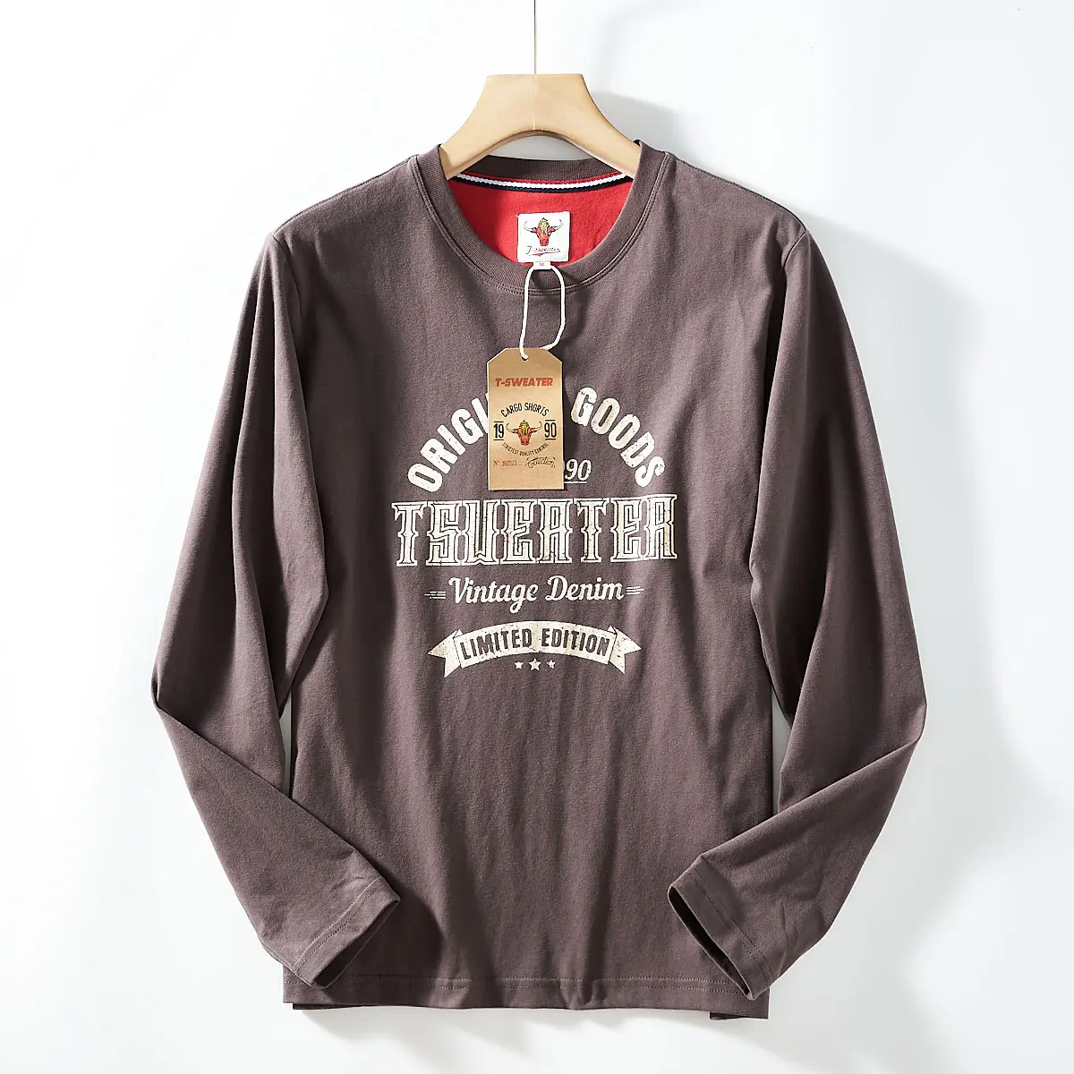 2025 Autumn New American Retro Long-sleeved O-neck Letter Printed T-shirt Men's Fashion 100% Cotton Washed Casual Sport Tops