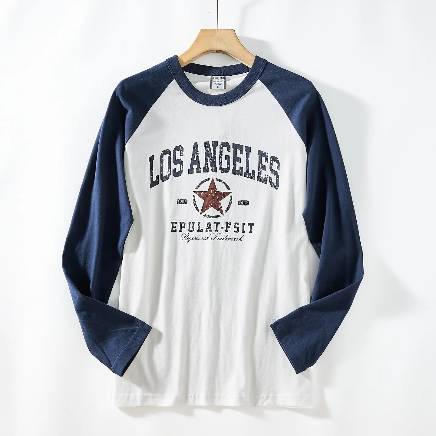 2025 Autumn New American Retro Long Sleeve O-neck Pentagram Printed T-shirt Men's Fashion 100% Cotton Washed Casual Youth Tops