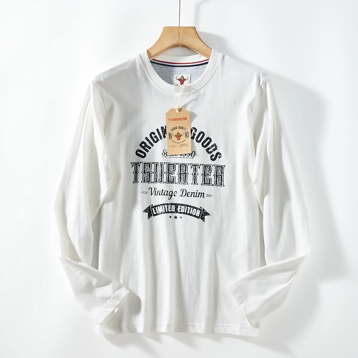 2025 Autumn New American Retro Long-sleeved O-neck Letter Printed T-shirt Men's Fashion 100% Cotton Washed Casual Sport Tops