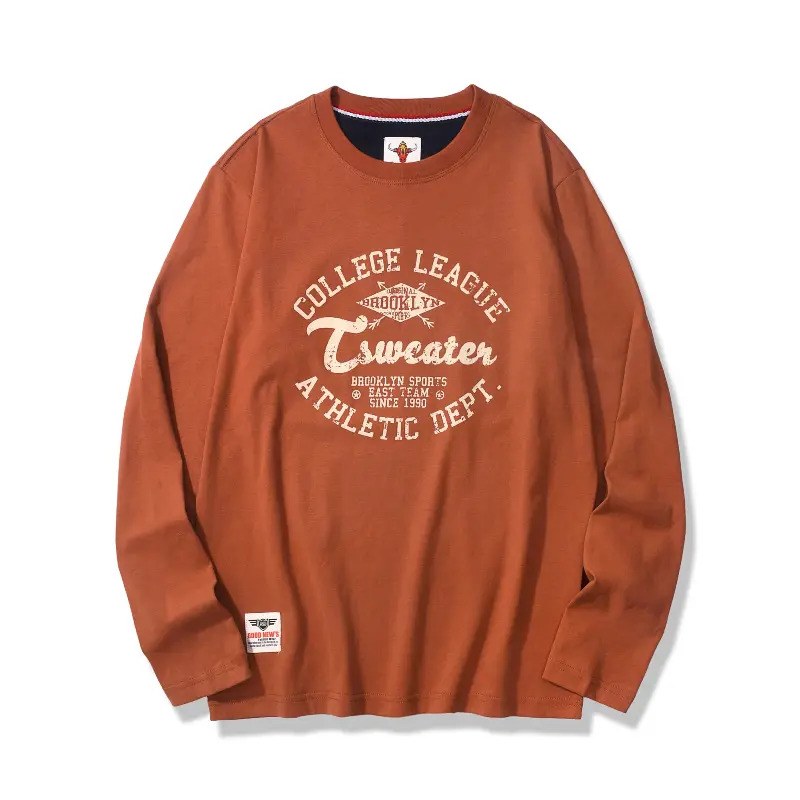 2025 Autumn New American Retro Long-sleeved O-neck Letter Printed T-shirt Men's Fashion 100% Cotton Washed Casual Sport Tops