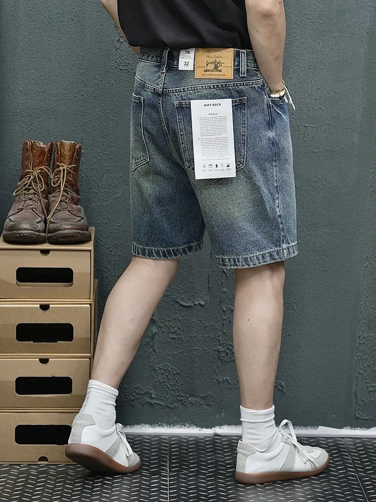 2025 Summer New American Retro Denim Cargo Shorts Men's Fashion 80% Cotton Washed Make Old Loose Straight Casual 5-point Pants