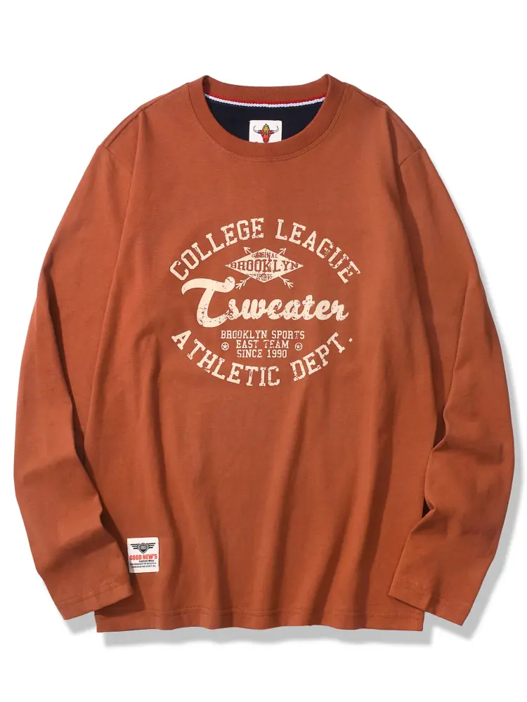 2025 Autumn New American Retro Long-sleeved O-neck Letter Printed T-shirt Men's Fashion 100% Cotton Washed Casual Sport Tops