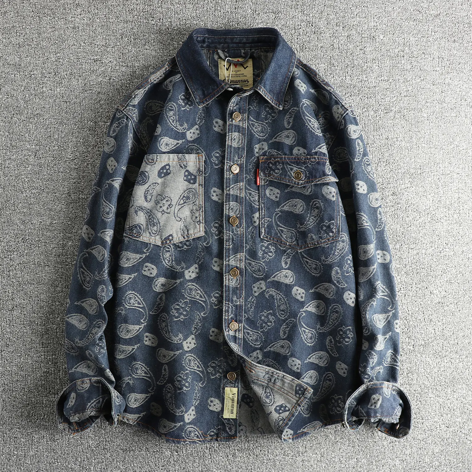 Autumn New Japanese Retro Long-Sleeve Lapel Cashew Printed Shirt Men's Simple 100% Cotton Washed Pocket Casual Blouses Thin Coat