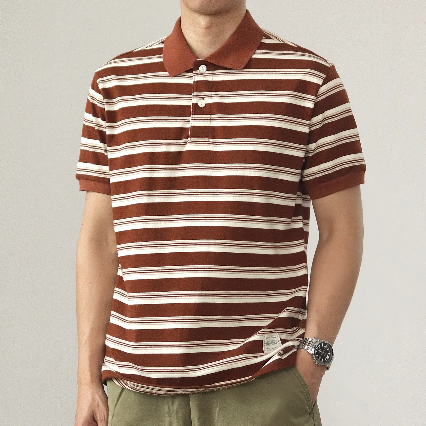 Summer New American Retro 245g Short Sleeve Laepl Sailor Striped Polo Shirt Men's Fashion 100% Cotton Washed Heavyweight T-shirt
