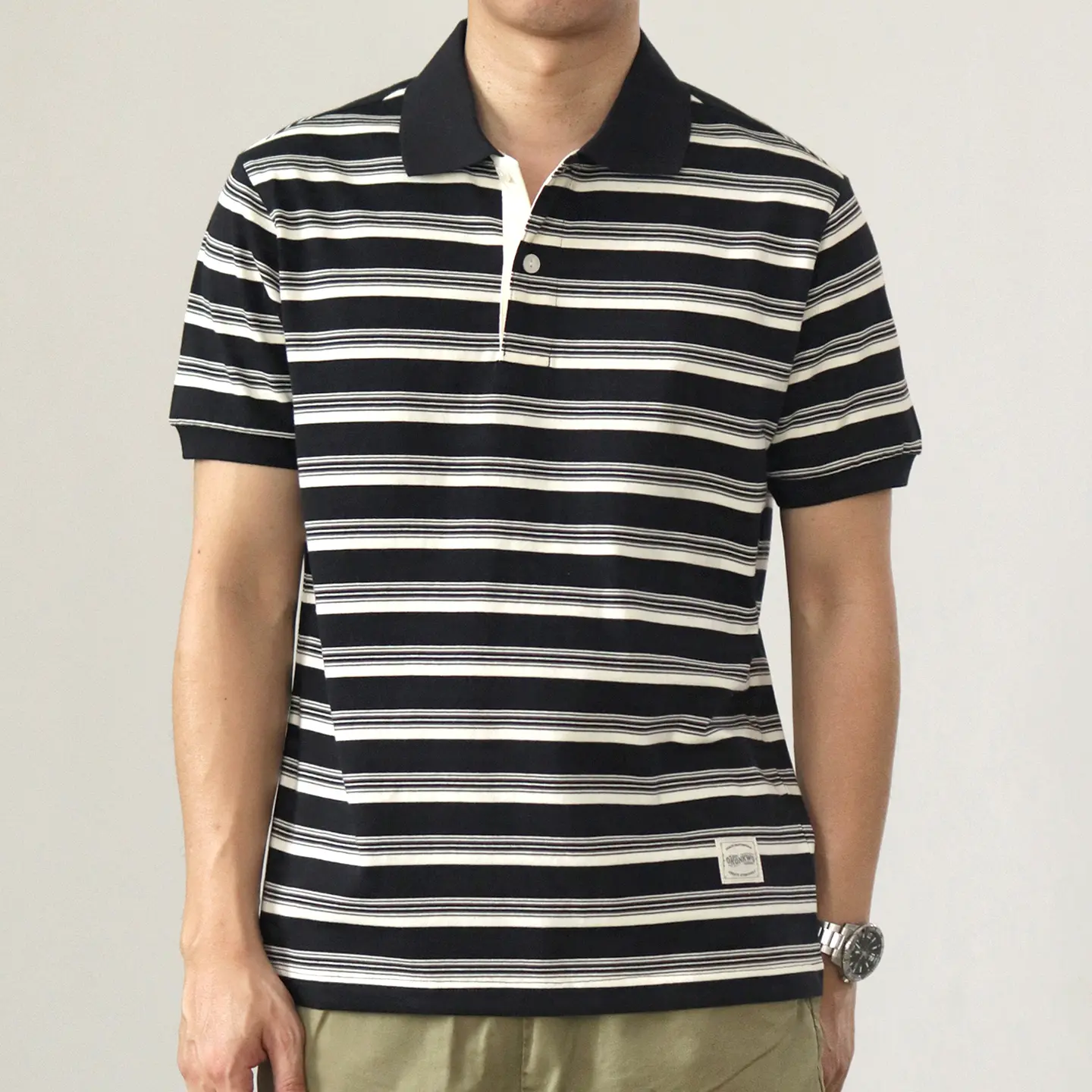 Summer New American Retro 245g Short Sleeve Laepl Sailor Striped Polo Shirt Men's Fashion 100% Cotton Washed Heavyweight T-shirt