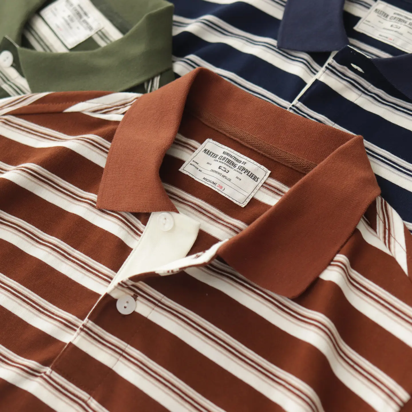 Summer New American Retro 245g Short Sleeve Laepl Sailor Striped Polo Shirt Men's Fashion 100% Cotton Washed Heavyweight T-shirt