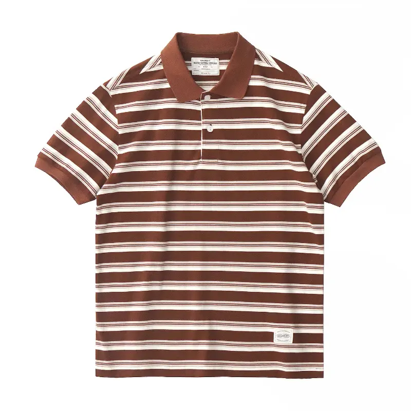 Summer New American Retro 245g Short Sleeve Laepl Sailor Striped Polo Shirt Men's Fashion 100% Cotton Washed Heavyweight T-shirt