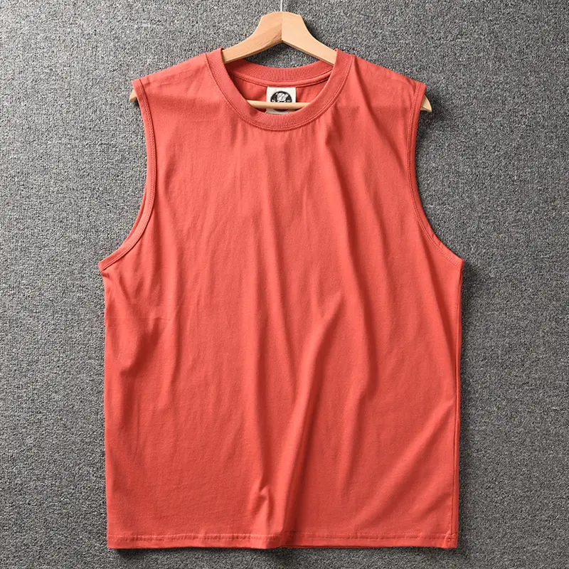 2025 Summer New American Retro Sleeveless O-neck Solid Color T-shirt Men's Fashion 100% Cotton Basketball Sports Casual Vest