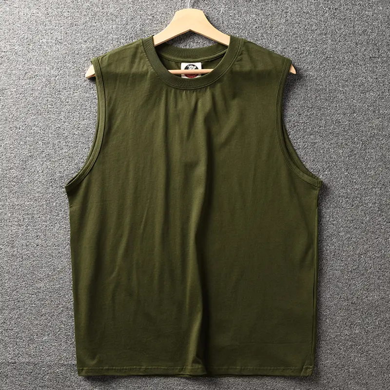2025 Summer New American Retro Sleeveless O-neck Solid Color T-shirt Men's Fashion 100% Cotton Basketball Sports Casual Vest