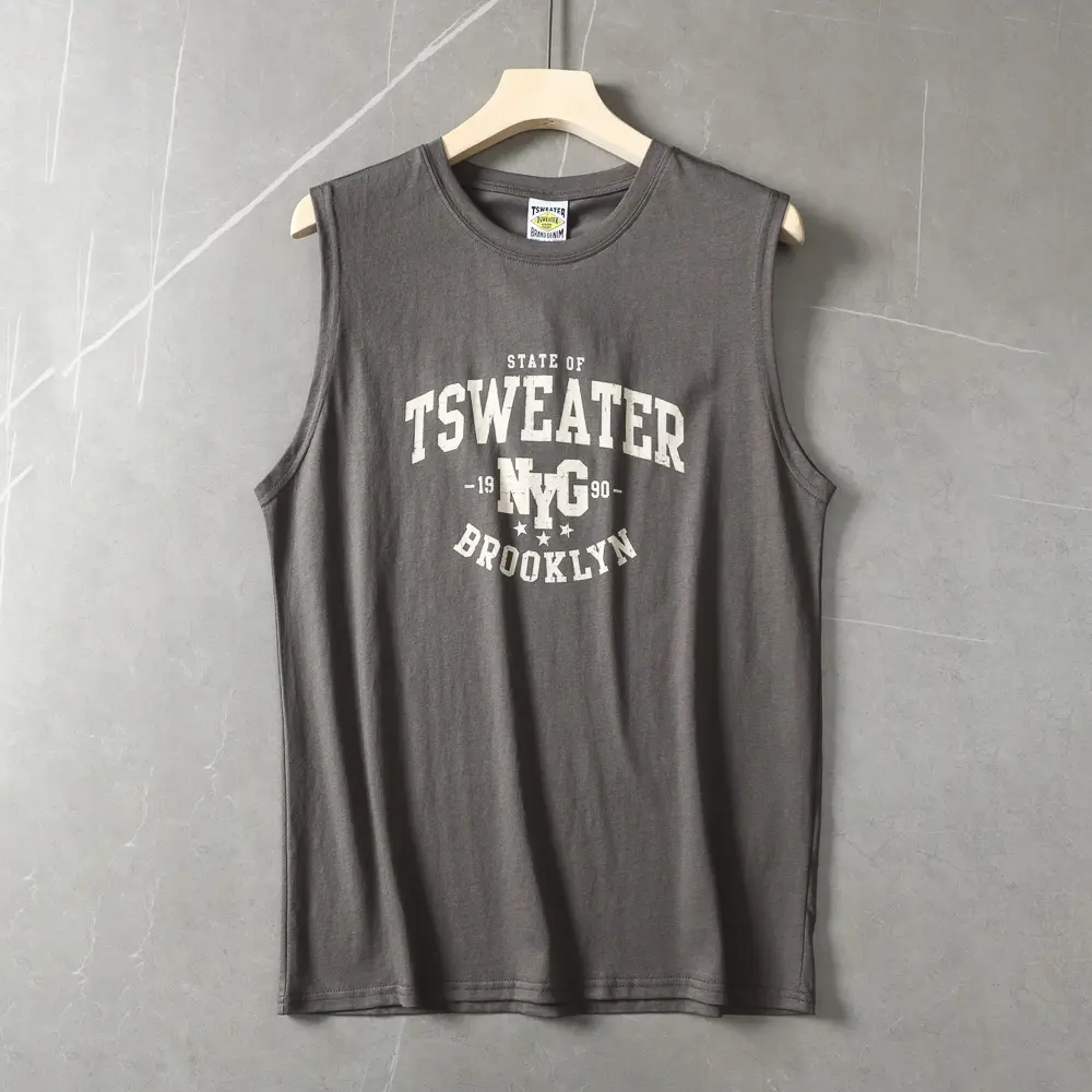 2025 Summer New American Retro Sleeveless O-neck Letter Printed T-shirt Men's Fashion 100% Cotton Basketball Sports Casual Vest