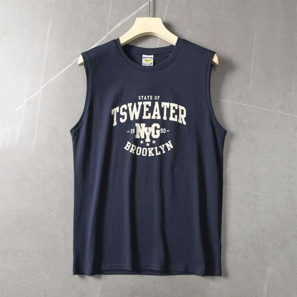 2025 Summer New American Retro Sleeveless O-neck Letter Printed T-shirt Men's Fashion 100% Cotton Basketball Sports Casual Vest