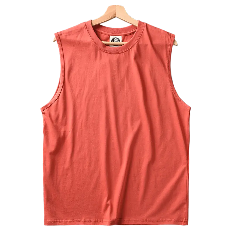 2025 Summer New American Retro Sleeveless O-neck Solid Color T-shirt Men's Fashion 100% Cotton Basketball Sports Casual Vest