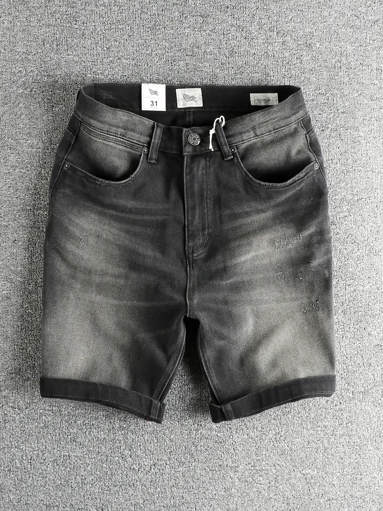 2025 Summer New American Retro Denim Cargo Shorts Men's Fashion 70% Cotton Washed Make Old Loose Straight Casual 5-point Pants