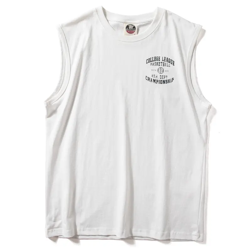 411# 2025 Summer New American Retro Sleeveless O-neck Letter Printed T-shirt Men's Fashion 100% Cotton Washed Casual Sports Vest