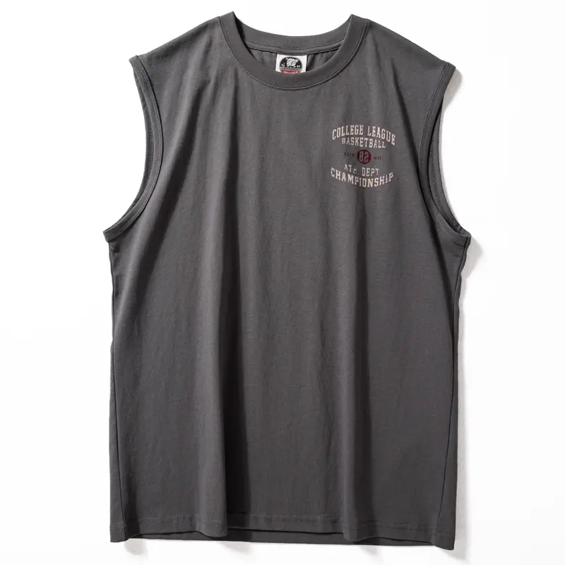 411# 2025 Summer New American Retro Sleeveless O-neck Letter Printed T-shirt Men's Fashion 100% Cotton Washed Casual Sports Vest