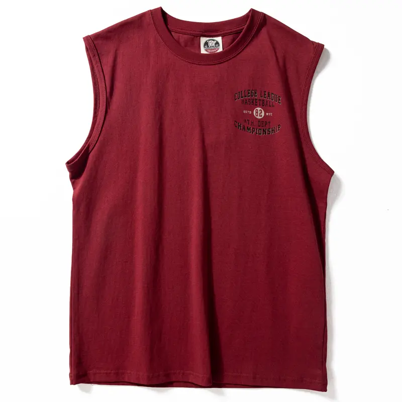 411# 2025 Summer New American Retro Sleeveless O-neck Letter Printed T-shirt Men's Fashion 100% Cotton Washed Casual Sports Vest