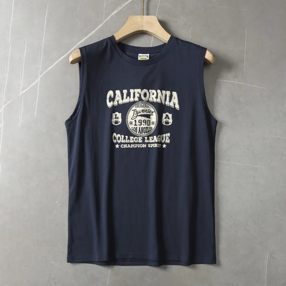 2025 Summer New American Retro Sleeveless O-neck Letter Printed T-shirt Men's Fashion 100% Cotton Basketball Sports Casual Vest