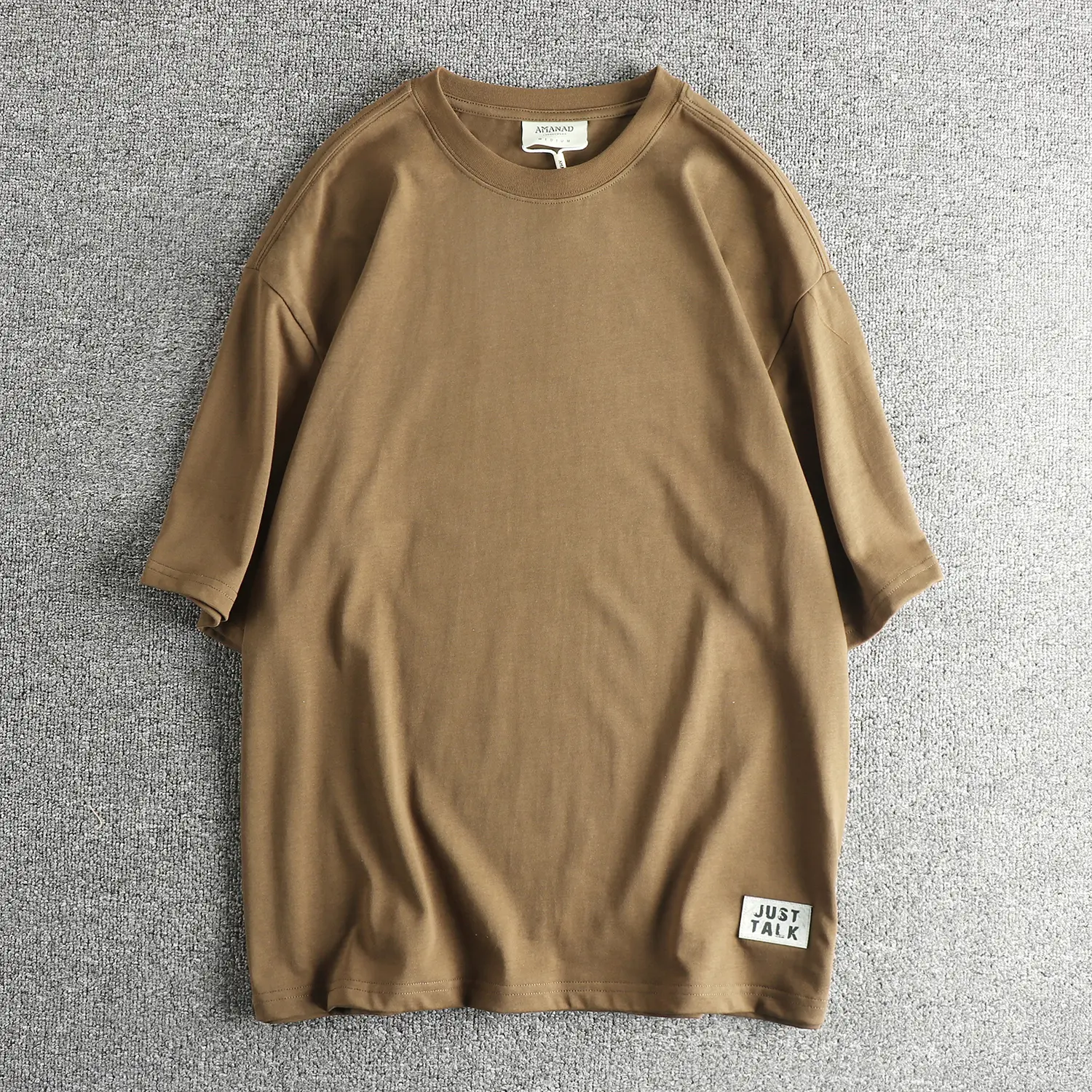 2025 Summer New American Retro 260G Heavyweight Solid Color Chapter T-shirt Men's Simple 100% Cotton Washed Casual Loose Tops