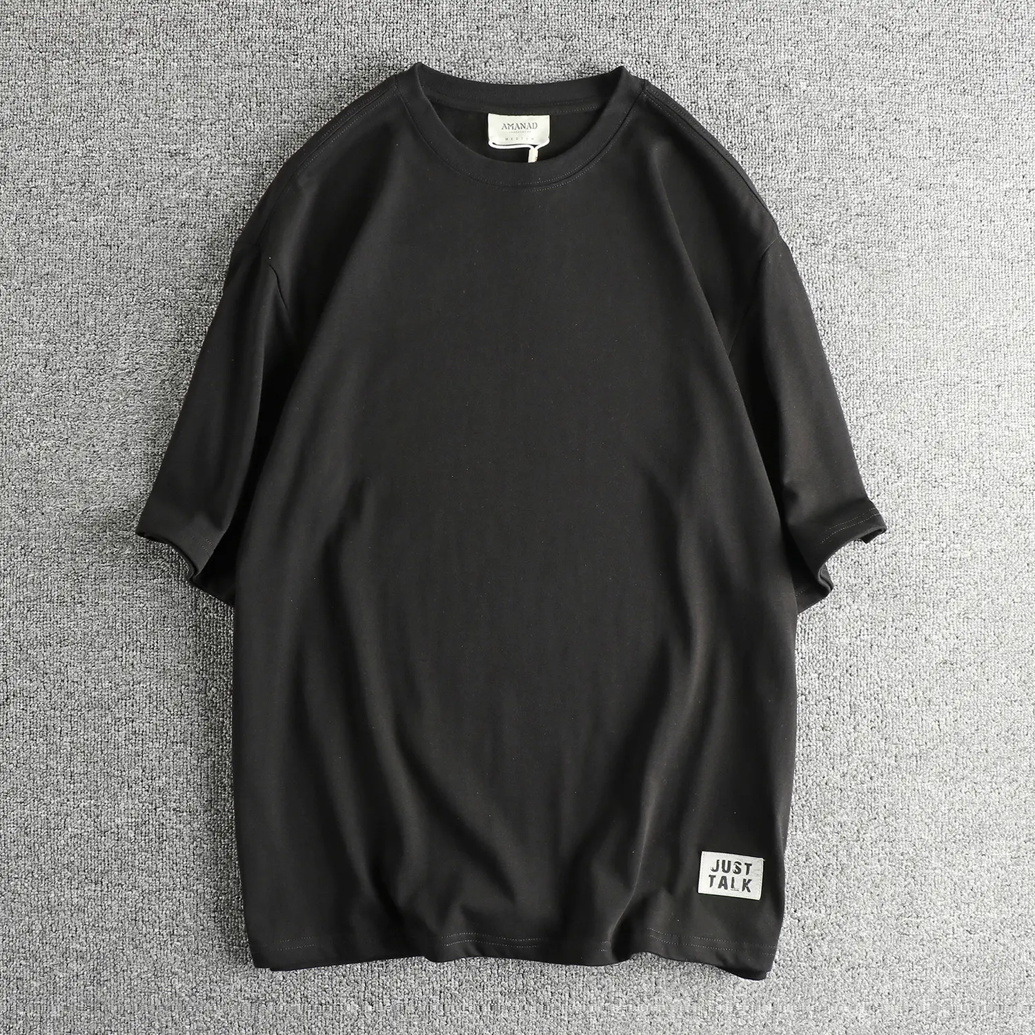 2025 Summer New American Retro 260G Heavyweight Solid Color Chapter T-shirt Men's Simple 100% Cotton Washed Casual Loose Tops