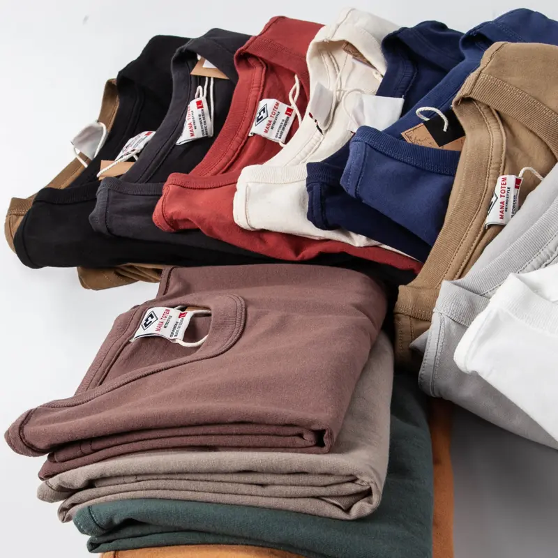 2025 Summer New Japanese Retro Short Sleeve O-neck Solid Color T-shirt Men's Fashion 100% Cotton Washed Casual Bottoming Tops