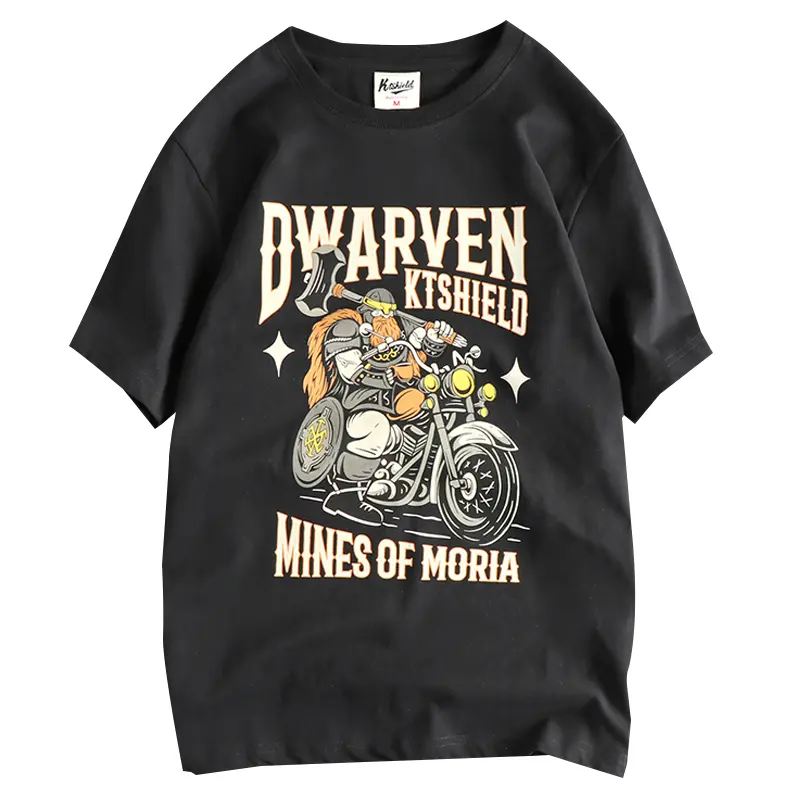 2025 Summer American Retro Short Sleeve O-neck Letter Motorcycle Printed T-shirt Men's Fashion 100% Cotton Washed Casual Tops