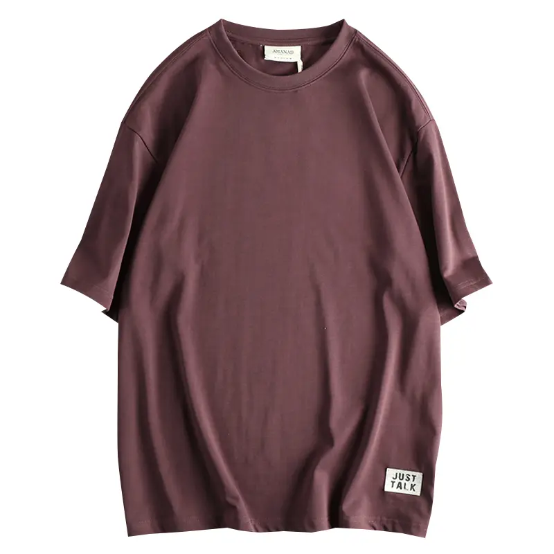 2025 Summer New American Retro 260G Heavyweight Solid Color Chapter T-shirt Men's Simple 100% Cotton Washed Casual Loose Tops