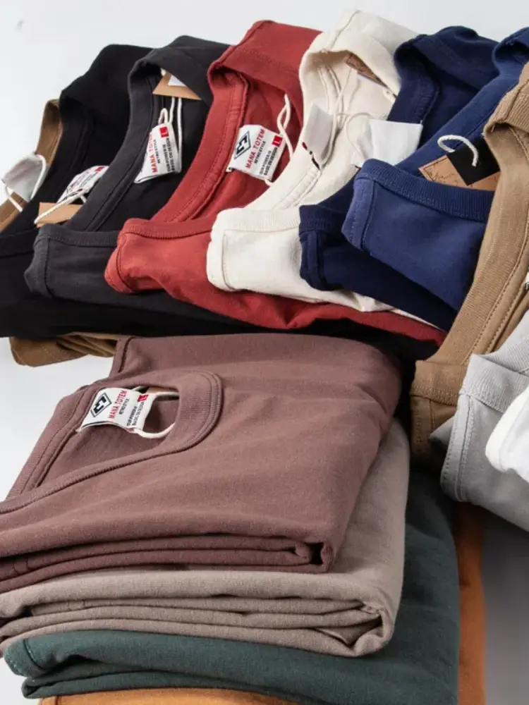 2025 Summer New Japanese Retro Short Sleeve O-neck Solid Color T-shirt Men's Fashion 100% Cotton Washed Casual Bottoming Tops