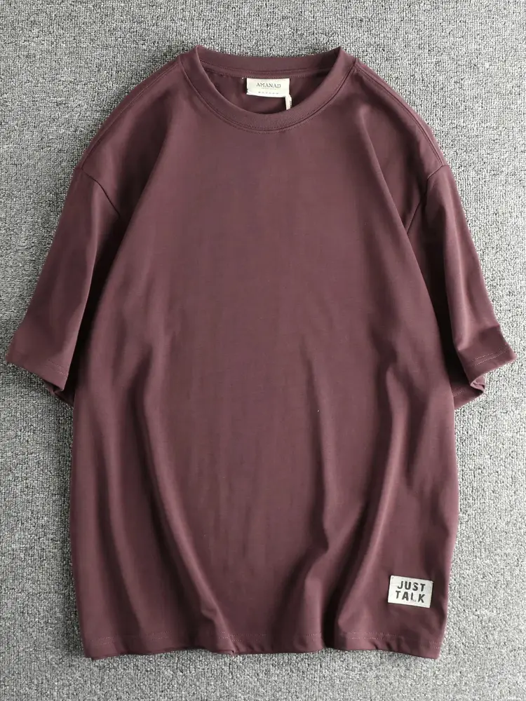 2025 Summer New American Retro 260G Heavyweight Solid Color Chapter T-shirt Men's Simple 100% Cotton Washed Casual Loose Tops