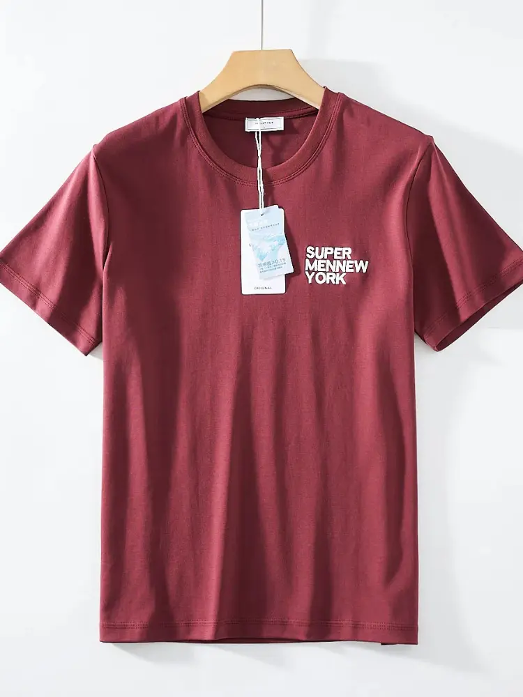 Summer New American Retro Short Sleeve O-neck Letter Embroidery T-shirt Men's Fashion 100% Cotton Washed Ice Fabric Casual Tops