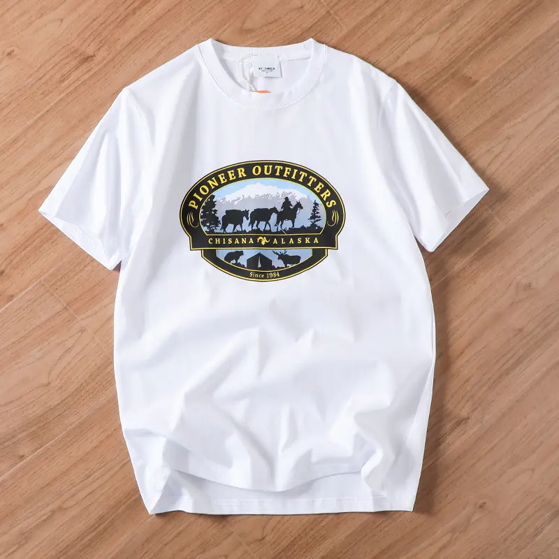 2025 Summer New American Retro 250g Short Sleeve O-neck Printed T-shirt Men's Fashion 100% Cotton Washed Casual Loose Tops