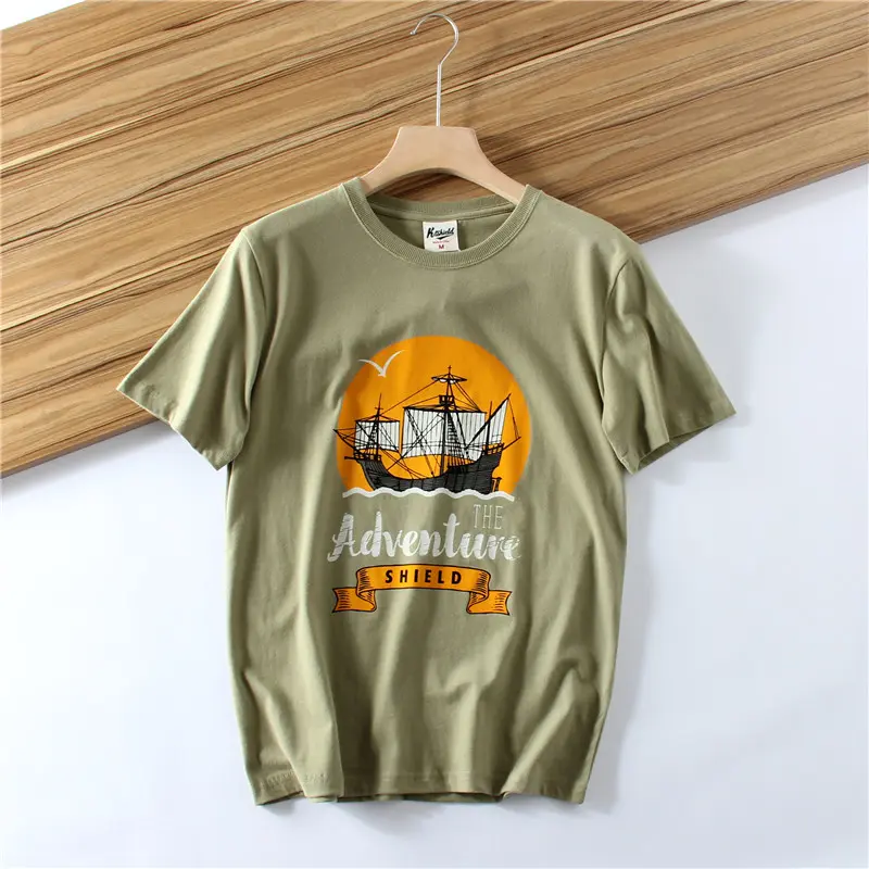 2025 Summer New American Retro 250g Short Sleeve O-neck Printed T-shirt Men's Fashion 100% Cotton Washed Casual Loose Tops