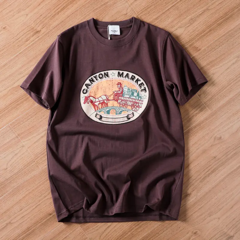 2025 Summer New American Retro 250g Short Sleeve O-neck Printed T-shirt Men's Fashion 100% Cotton Washed Casual Loose Tops