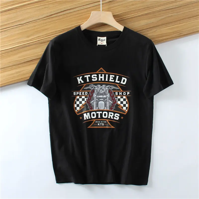 2025 Summer New American Retro 250g Short Sleeve O-neck Printed T-shirt Men's Fashion 100% Cotton Washed Casual Loose Tops