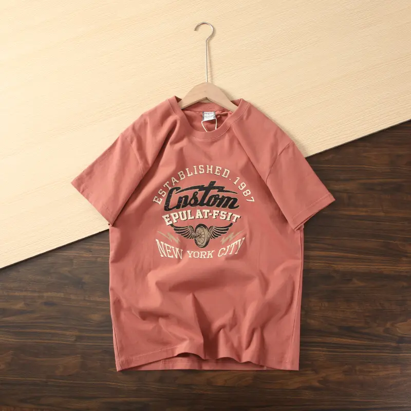 2025 Summer New American Retro Short Sleeve O-neck Printed T-shirt Men's Fashion 100% Cotton Washed Brushed Cloth Casual Tops
