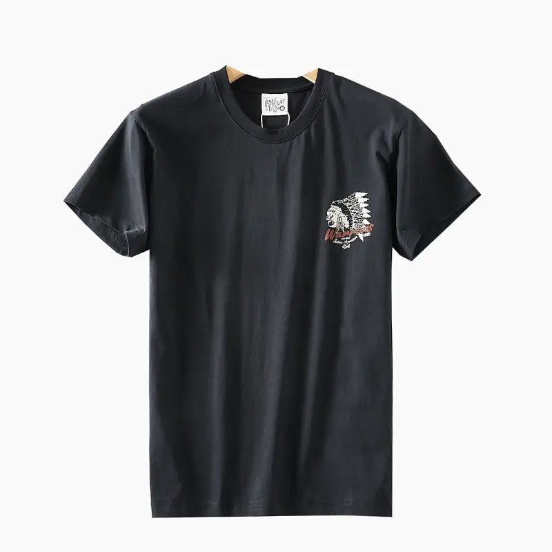 2025 Summer New American Retro Short Sleeve O-neck Chief Printed T-shirt Men's Fashion 100% Cotton Washed Casual Youth Tops